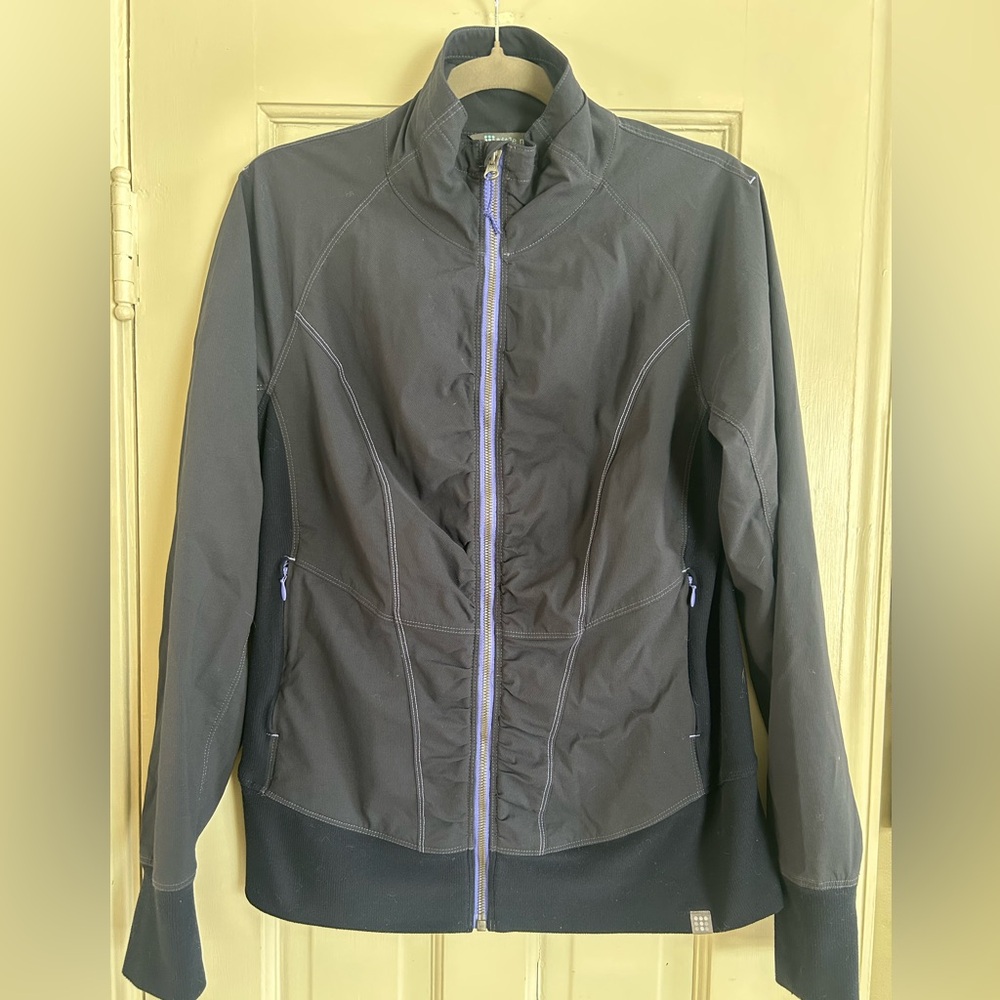 Title Nine Large Jacket Thumbholes Gray Blue Windbreaker Lightweight size L